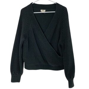 UpWest Weekend Wrap Sweater Womens Size Medium Dark Gray Ribbed V Neck Cotton